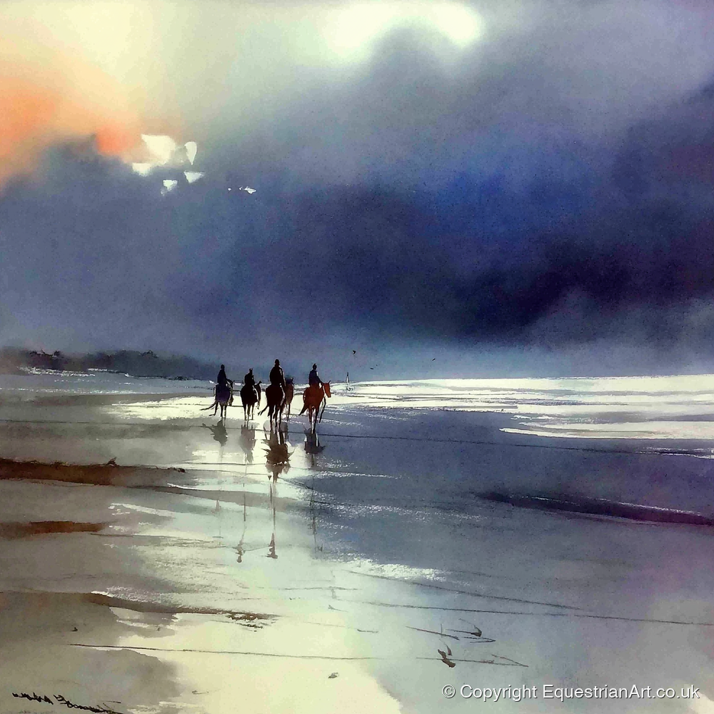 Storm Light Beach Hack - horse landscape art print and canvas by Eleanor Brooks A.I
