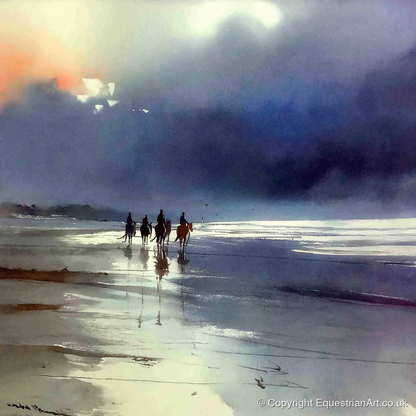 Storm Light Beach Hack - horse landscape art print and canvas by Eleanor Brooks A.I