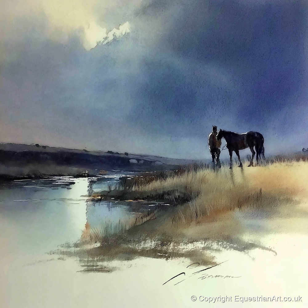 Storm Light Companions - horse & rider art print and canvas by Eleanor Brooks A.I