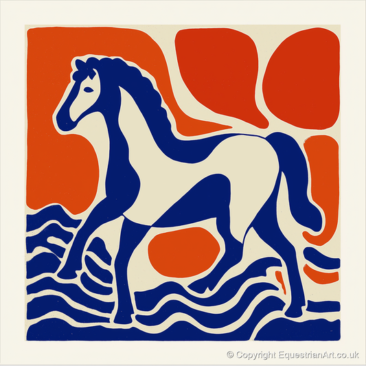 Striding Through Cobalt - horse landscape art print and canvas by Matilda Graves A.I