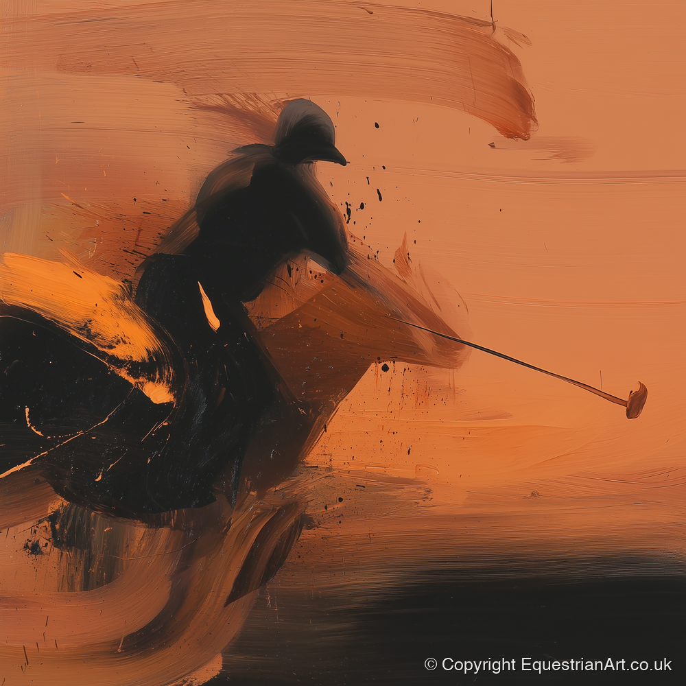 Strike in Amber - polo horse art print and canvas by James Yarborough A.I