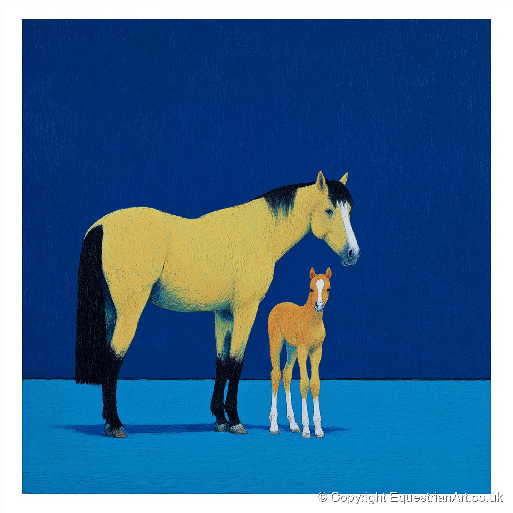 Striking Bonds in Blue - mare & foal art print and canvas by Malcolm Hastings A.I