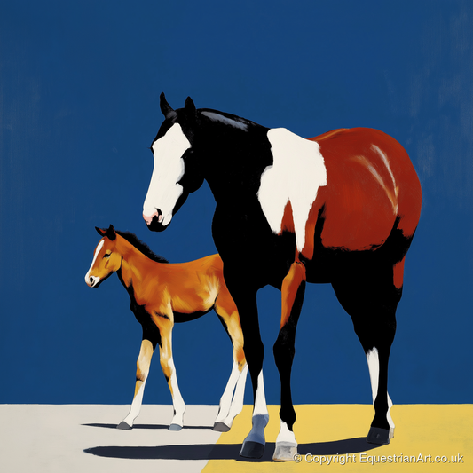 Striking Skewbald Bond - mare & foal art print and canvas by Vivienne Hartley A.I