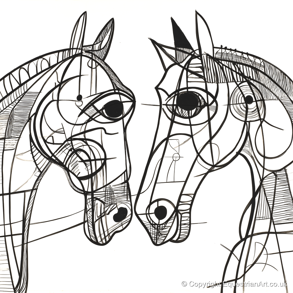 Structural Equine Bond - horse portrait art print and canvas by Conrad Gallagher A.I