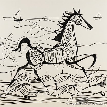 Structural Seaside Canter - beach horse art print and canvas by Conrad Gallagher A.I