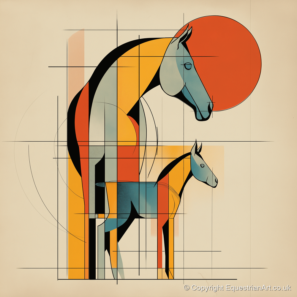 Structured Equine Harmony - mare & foal art print and canvas by Dominic Vaughn A.I