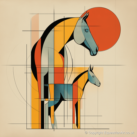Structured Equine Harmony - mare & foal art print and canvas by Dominic Vaughn A.I