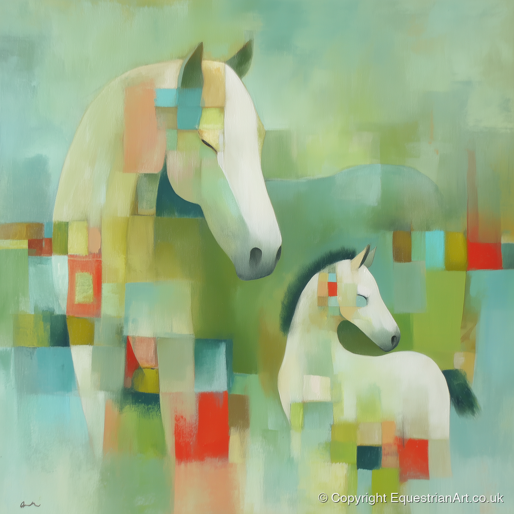 Structured Serenity - mare & foal art print and canvas by Leon Lambert A.I
