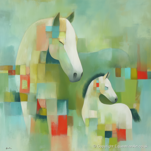 Structured Serenity - mare & foal art print and canvas by Leon Lambert A.I