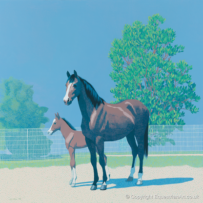 Summer Paddock Serenity - mare & foal art print and canvas by Simon Whitlock A.I