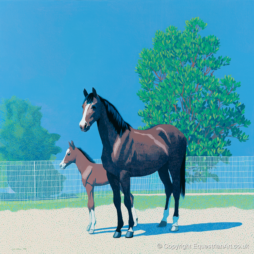Summer Paddock Serenity - mare & foal art print and canvas by Simon Whitlock A.I