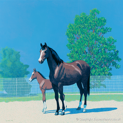 Summer Paddock Serenity - mare & foal art print and canvas by Simon Whitlock A.I