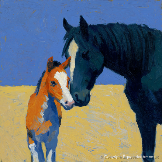 Sun-Drenched Bond - mare & foal art print and canvas by Hugo Beckett A.I