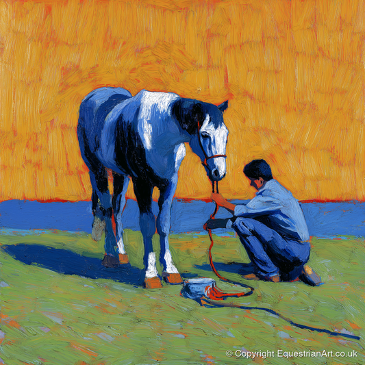 Sun-Drenched Connection - horse & rider art print and canvas by Hugo Beckett A.I