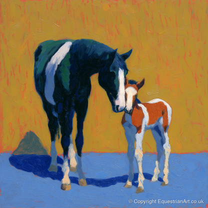 Sun-Drenched Devotion - mare & foal art print and canvas by Hugo Beckett A.I