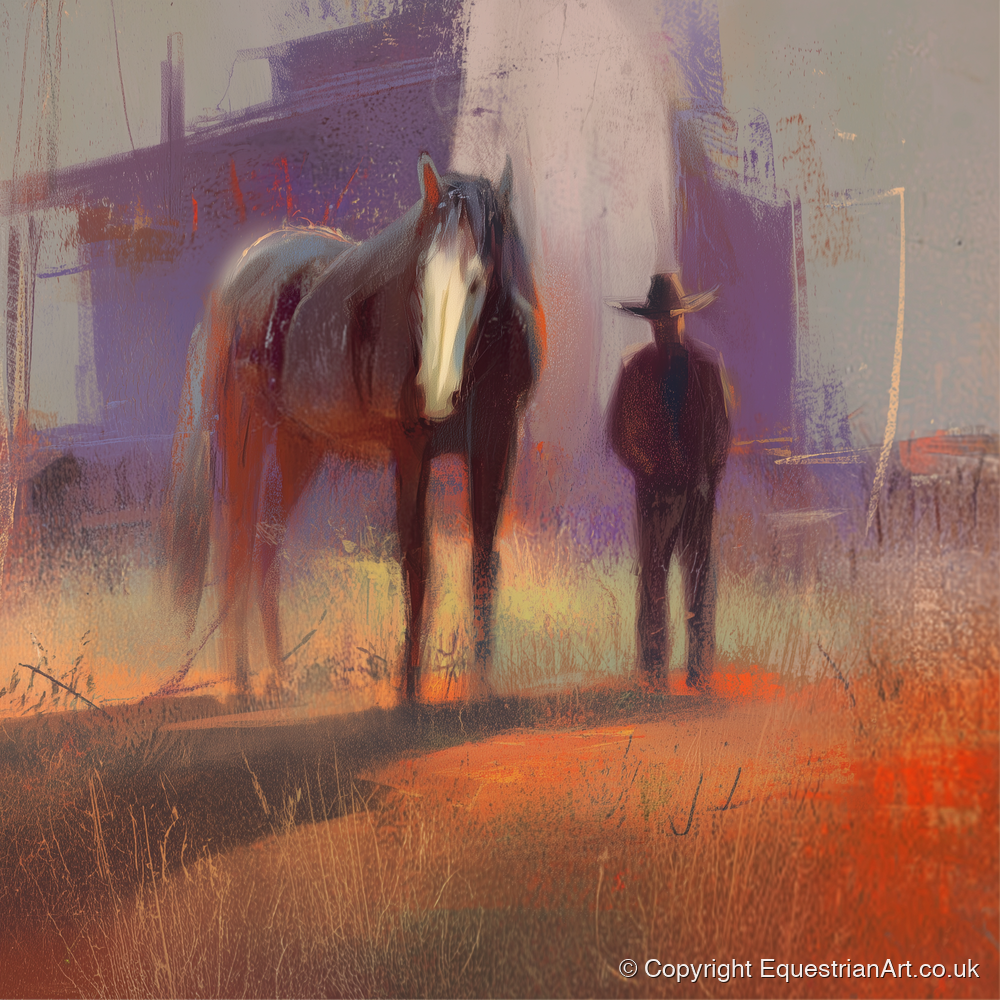 Sundown on the Trail - western horse art print and canvas by Rupert Kingsley A.I
