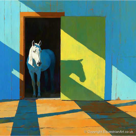Sunlight and Silhouette - horse stable art print and canvas by Daphne Morley A.I