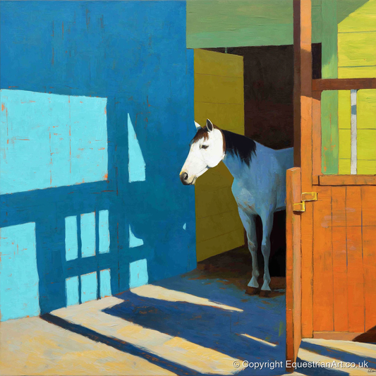 Sunlight on the Yard - horse stable art print and canvas by Daphne Morley A.I