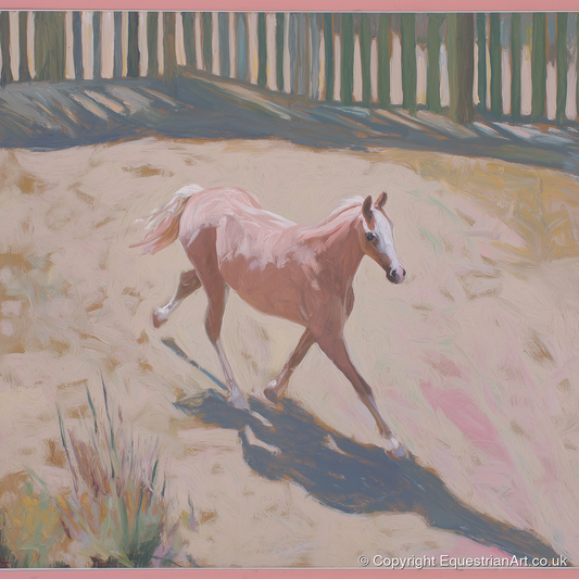Sunlit Arena Stride - horse breed art print and canvas by Florence Hadley A.I