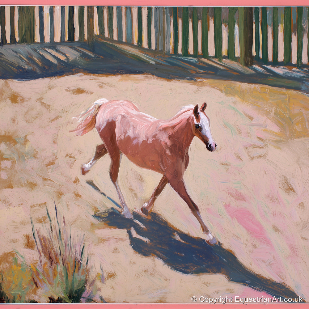 Sunlit Arena Stride - horse breed art print and canvas by Florence Hadley A.I