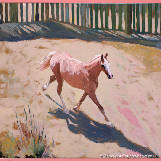 Sunlit Arena Stride - horse breed art print and canvas by Florence Hadley A.I