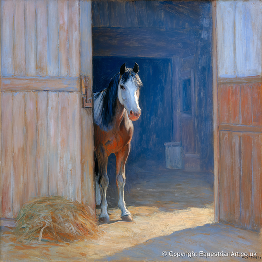 Sunlit Barn Doorway - horse stable art print and canvas by Gabriel Hayes A.I