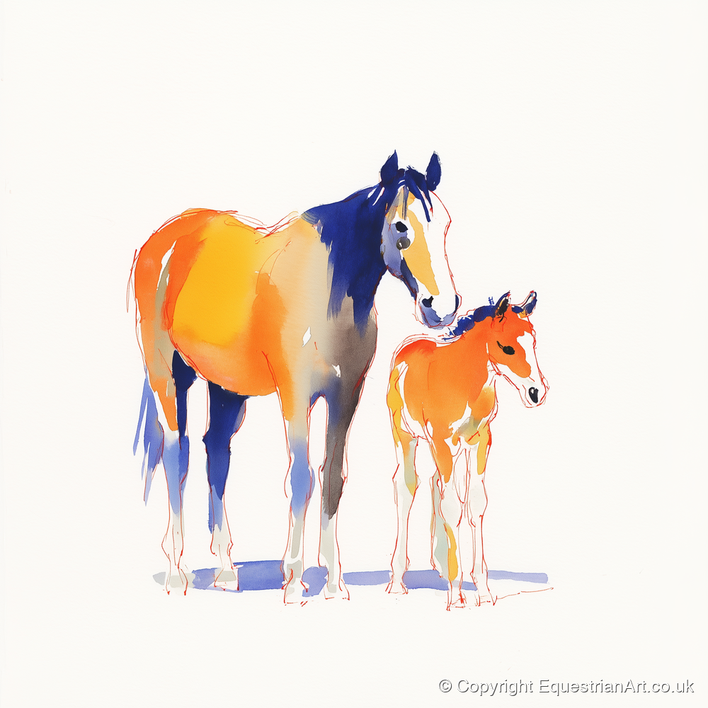 Sunlit Bond - mare & foal art print and canvas by Maxwell Flynn A.I