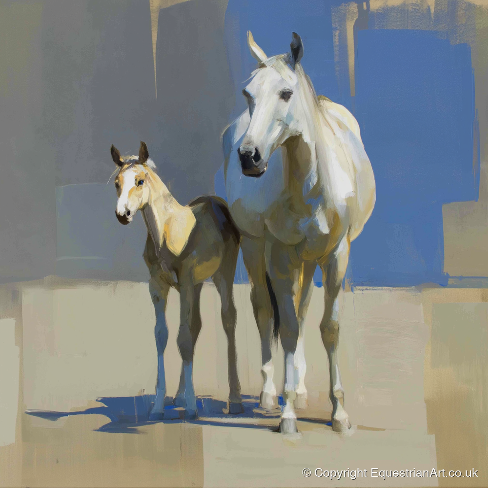 Sunlit Bonds - mare & foal art print and canvas by Elias Thorne A.I