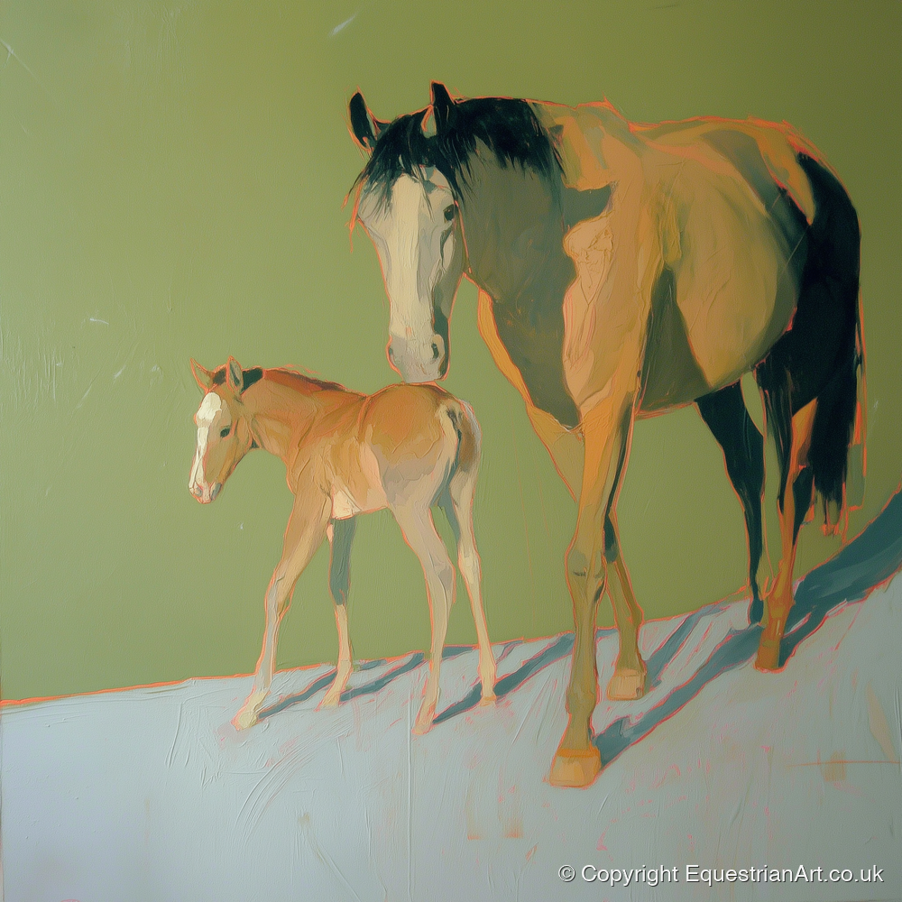 Sunlit Bonds - mare & foal art print and canvas by Emerson Grey A.I