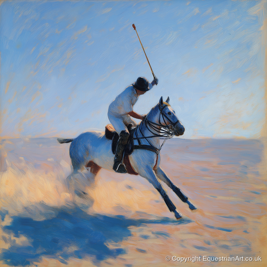 Sunlit Chukka - polo horse art print and canvas by Gabriel Hayes A.I