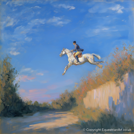 Sunlit Clearance - show jumping horse art print and canvas by Gabriel Hayes A.I