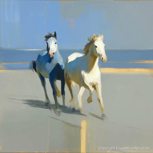 Sunlit Coastal Canter - wild horses art print and canvas by Elias Thorne A.I