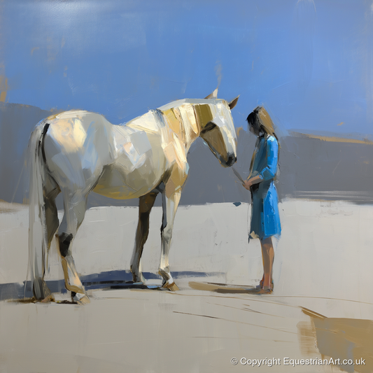 Sunlit Companion - horse & rider art print and canvas by Elias Thorne A.I