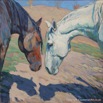 Sunlit Companions - horse portrait art print and canvas by Edgar Whitmore A.I