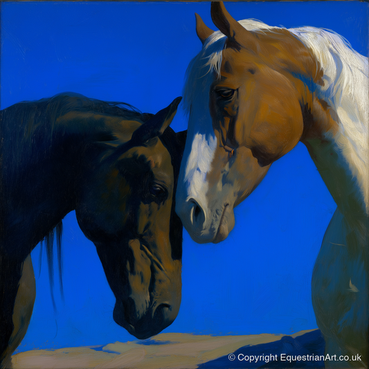 Sunlit Companions - horse portrait art print and canvas by Percival Kent A.I