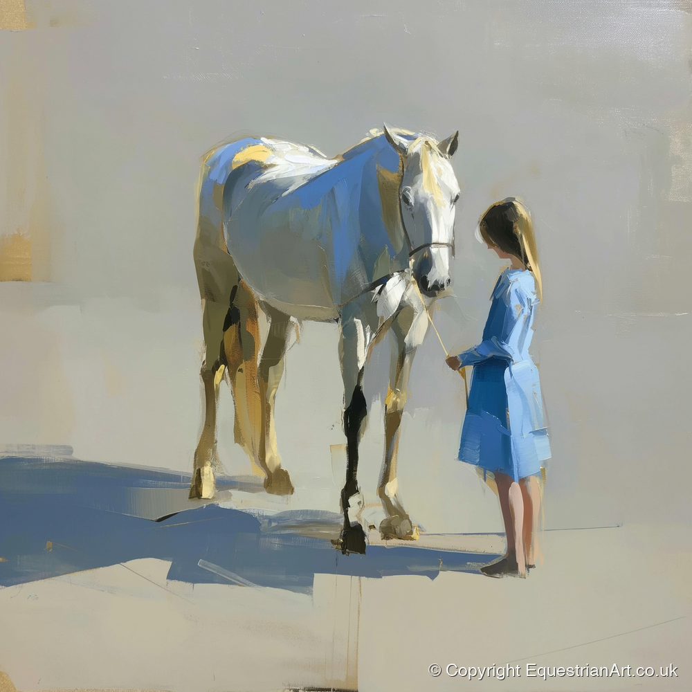 Sunlit Connection - horse & rider art print and canvas by Elias Thorne A.I