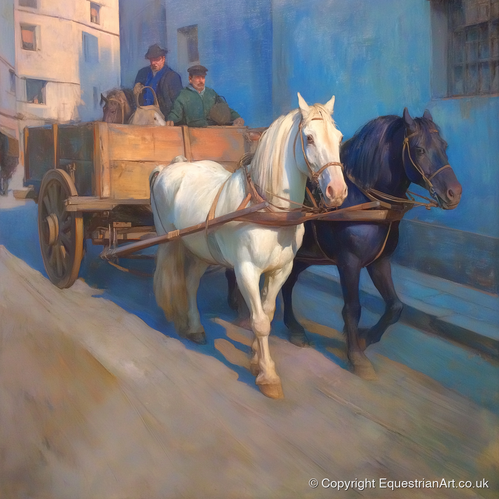 Sunlit Draught Pair - working horse art print and canvas by Alistair Rhodes A.I