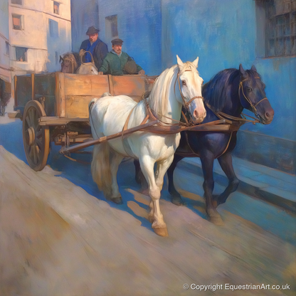 Sunlit Draught Pair - working horse art print and canvas by Alistair Rhodes A.I