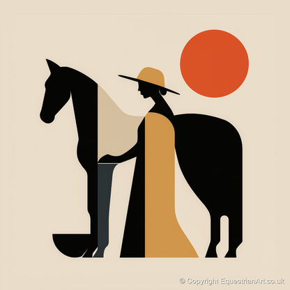 Sunlit Equine Silhouette - horse & rider art print and canvas by Oliver Tate A.I