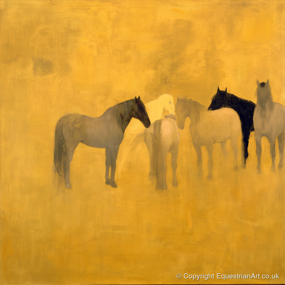 Sunlit Gathering - wild horses art print and canvas by Vincent Delaney A.I