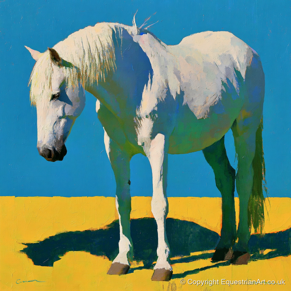 Sunlit Grey Horse Blue Sky - horse breed art print and canvas by Daphne Morley A.I