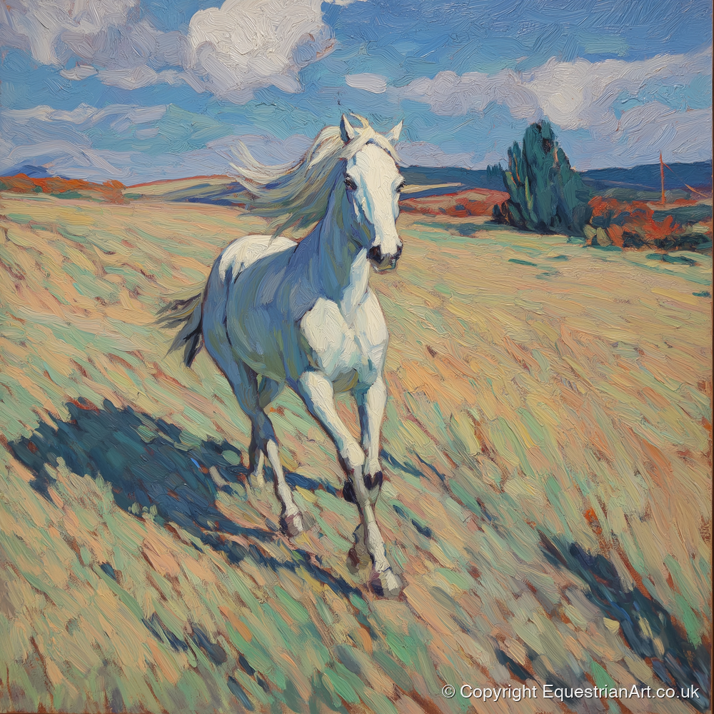 Sunlit Meadow Gallop - wild horses art print and canvas by Edgar Whitmore A.I