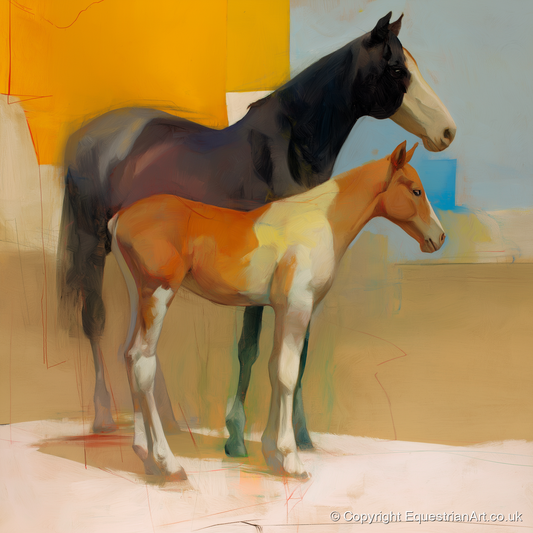 Sunlit Painted Foal - mare & foal art print and canvas by Silas Marlowe A.I