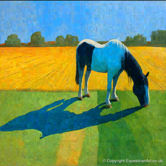 Sunlit Piebald Grazer - working horse art print and canvas by Daphne Morley A.I