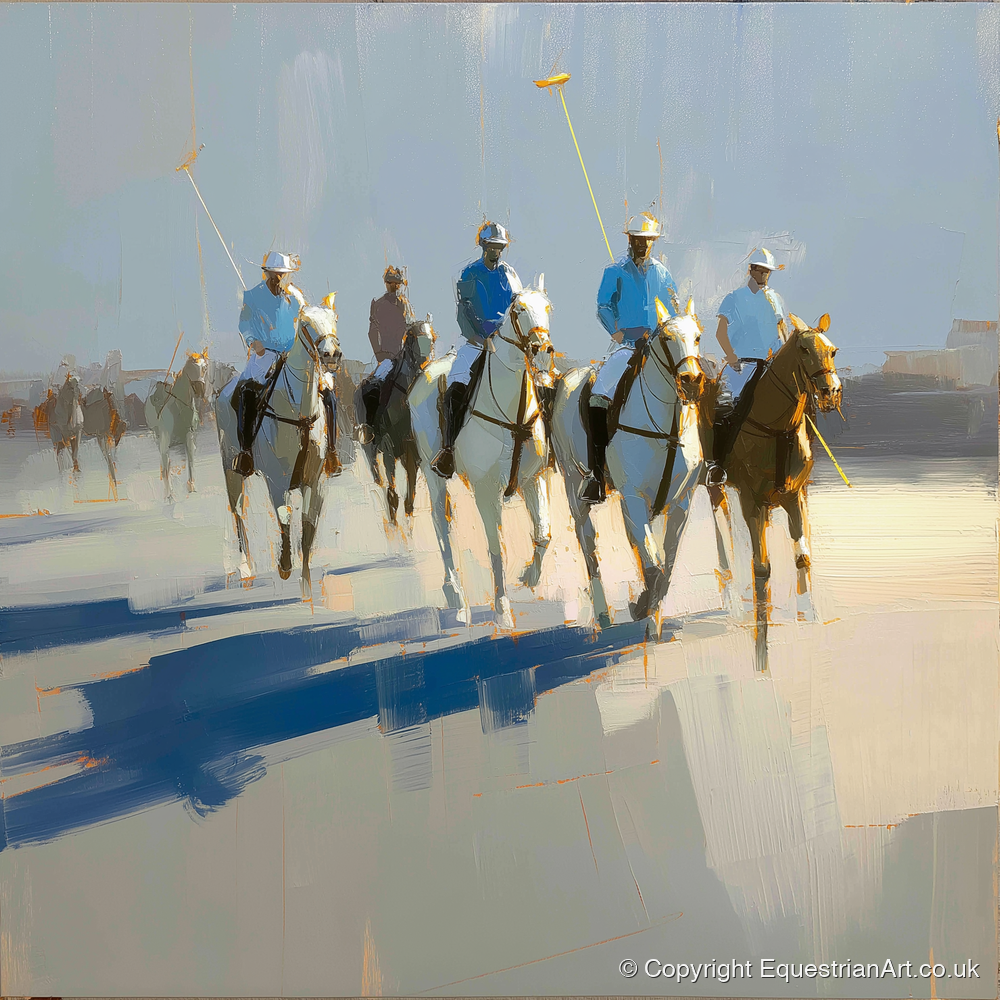 Sunlit Polo Approach - polo horse art print and canvas by Elias Thorne A.I