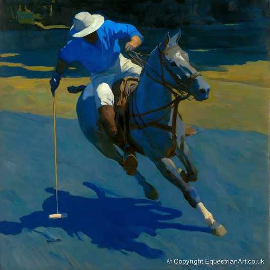 Sunlit Polo Run - polo horse art print and canvas by Percival Kent A.I