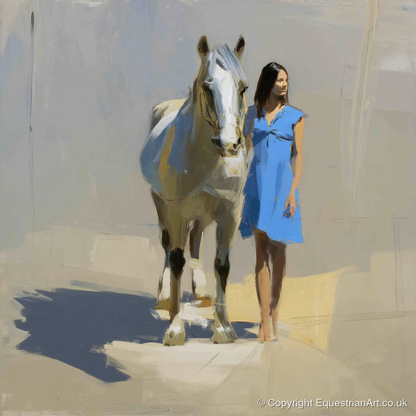 Sunlit Serenity - horse & rider art print and canvas by Elias Thorne A.I