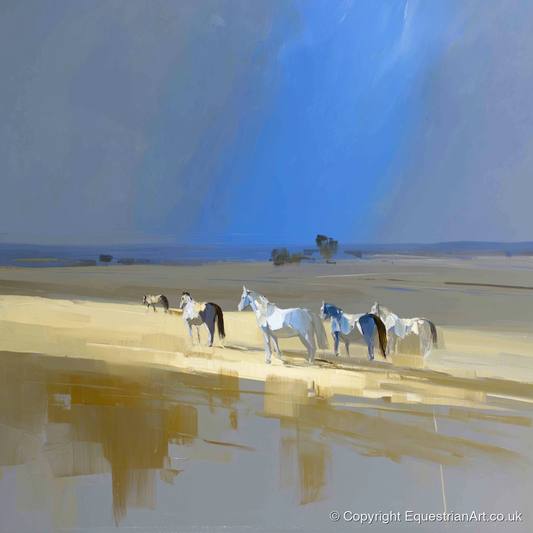 Sunlit Shallows - horse landscape art print and canvas by Elias Thorne A.I