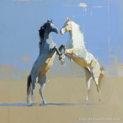 Sunlit Sparring - wild horses art print and canvas by Elias Thorne A.I