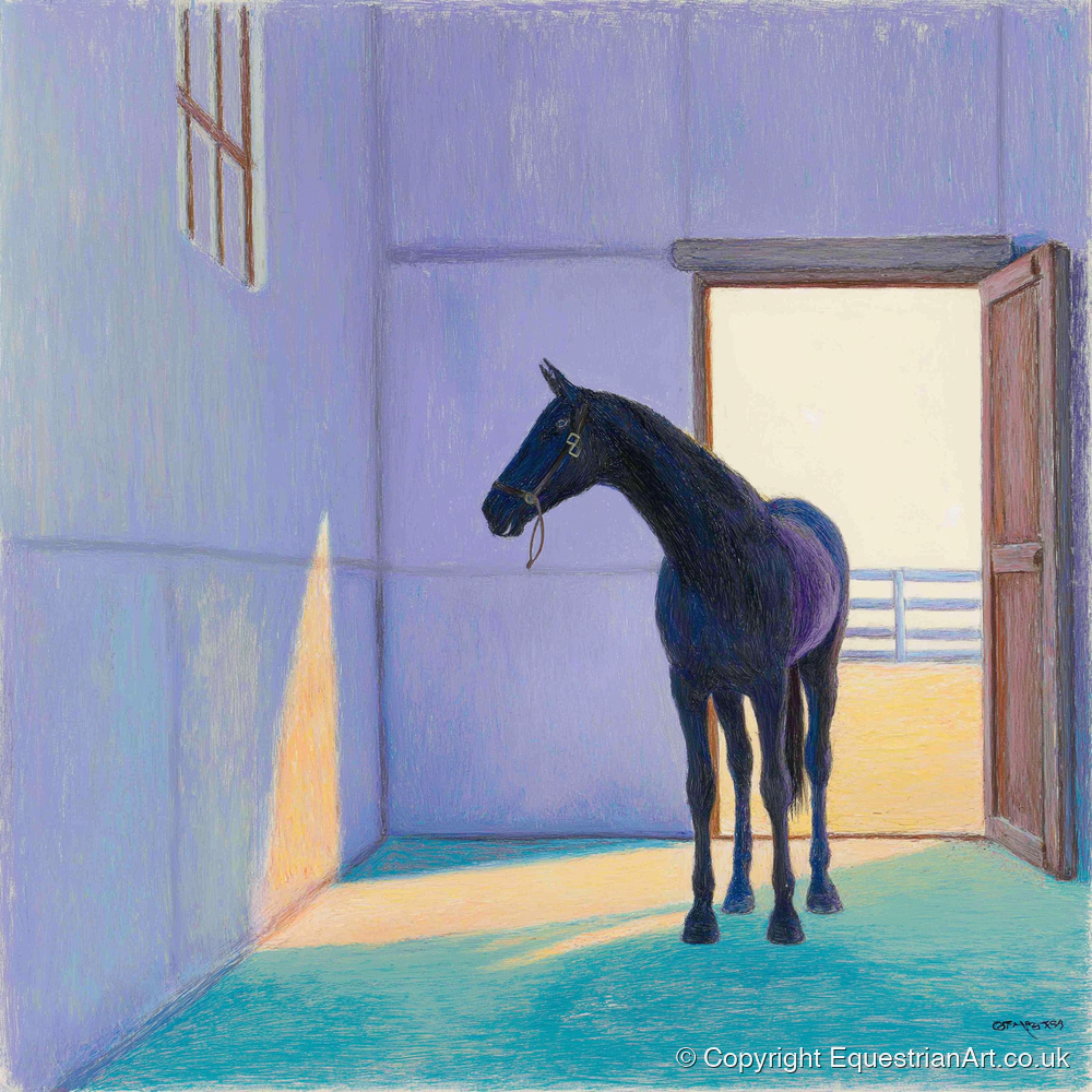 Sunlit Stable Shadows - horse stable art print and canvas by Imogen Spencer A.I